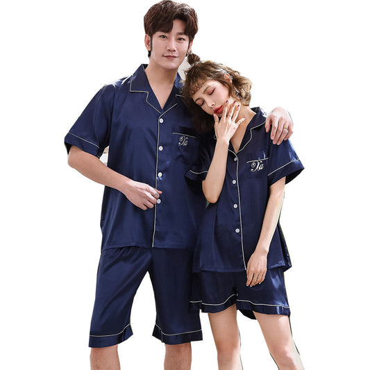 Pice Men And Women Short Sleeved Ice Silk Couple Pajamas